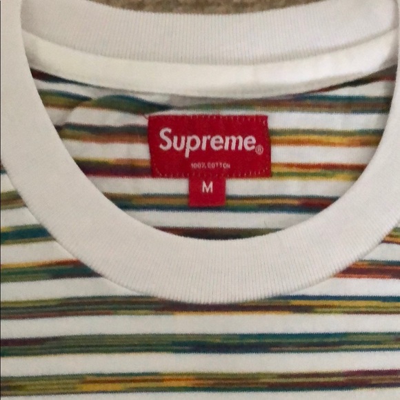 Men’s Supreme static striped Tee t shirt white - Picture 6 of 8